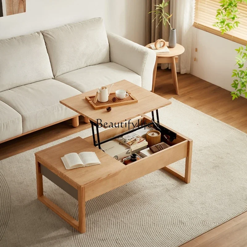 Mesa de centro de madera maciza de fresno nórdico para sala de estar, mesa de té de apartamento pequeño de estilo japonés, nuevo, 2024