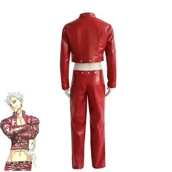 Anime Seven Deadly Sins: Wrath of The Gods Ban Cosplay Kostym Röd PU Kappa Byxor Peruk Vuxen Man Kvinna Halloween Karneval Kostym 11 best sales Seven deadly sins merlin - №2