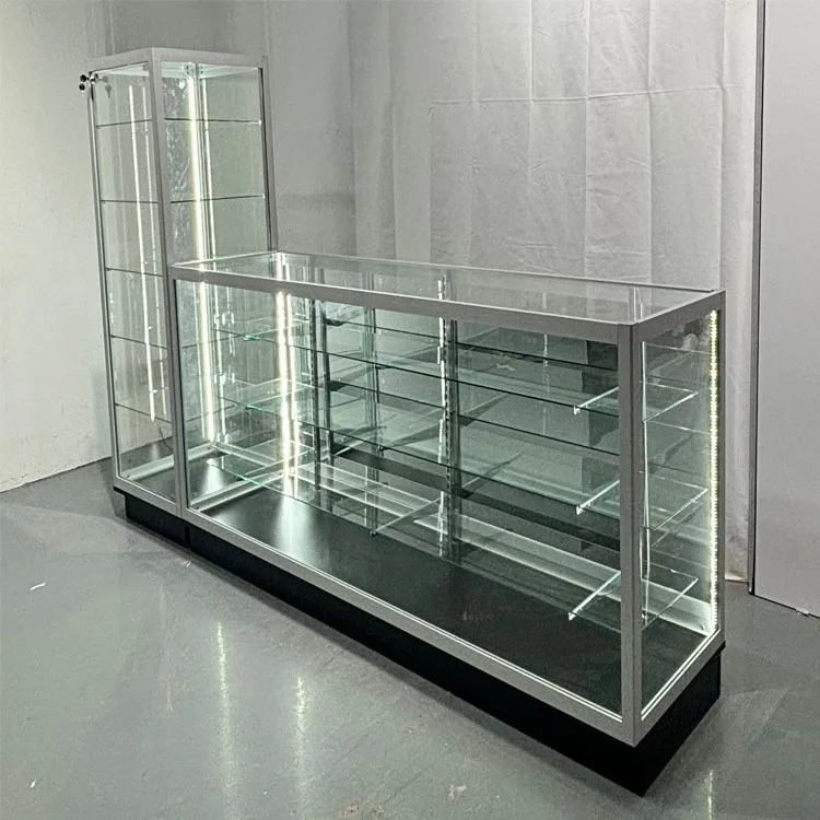 Custom.HIKUYA Aluminum Frame Glass Showcase Glass Display Cabinet With Led Lights 4ft Display Showcase