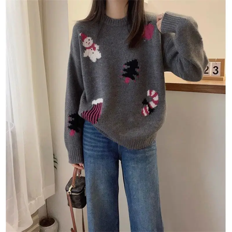Damski sweter z dzianiny z koreańskim wzorem, retro, ażurowy, z kwiatowym wzorem, wyszczuplający, casualowy top, modny, M493