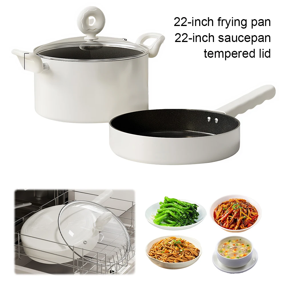 

Soup Pot Uncoated White Frying Pot Easy To Clean Pan Set Wok Multipurpose Compatible with All Stovetops