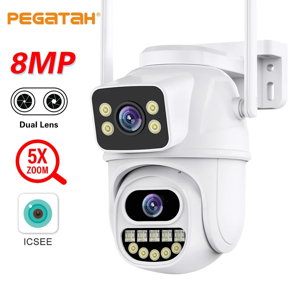 8MP WIFI PTZ IP Camera 4K HD Dual Lens Bluetooth Link Night Vision Human Detection Outdoor CCTV Security Camera ICSEE