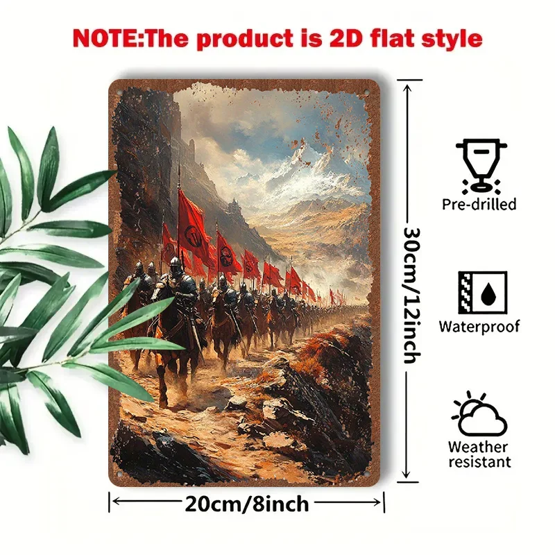 2D Flat - 1pc of 2D Flat Metal Sign Featuring The 'Knight'S March' Artwork, Measuring 20.32X30.48 cm Or 20X30 Centimeters. It De