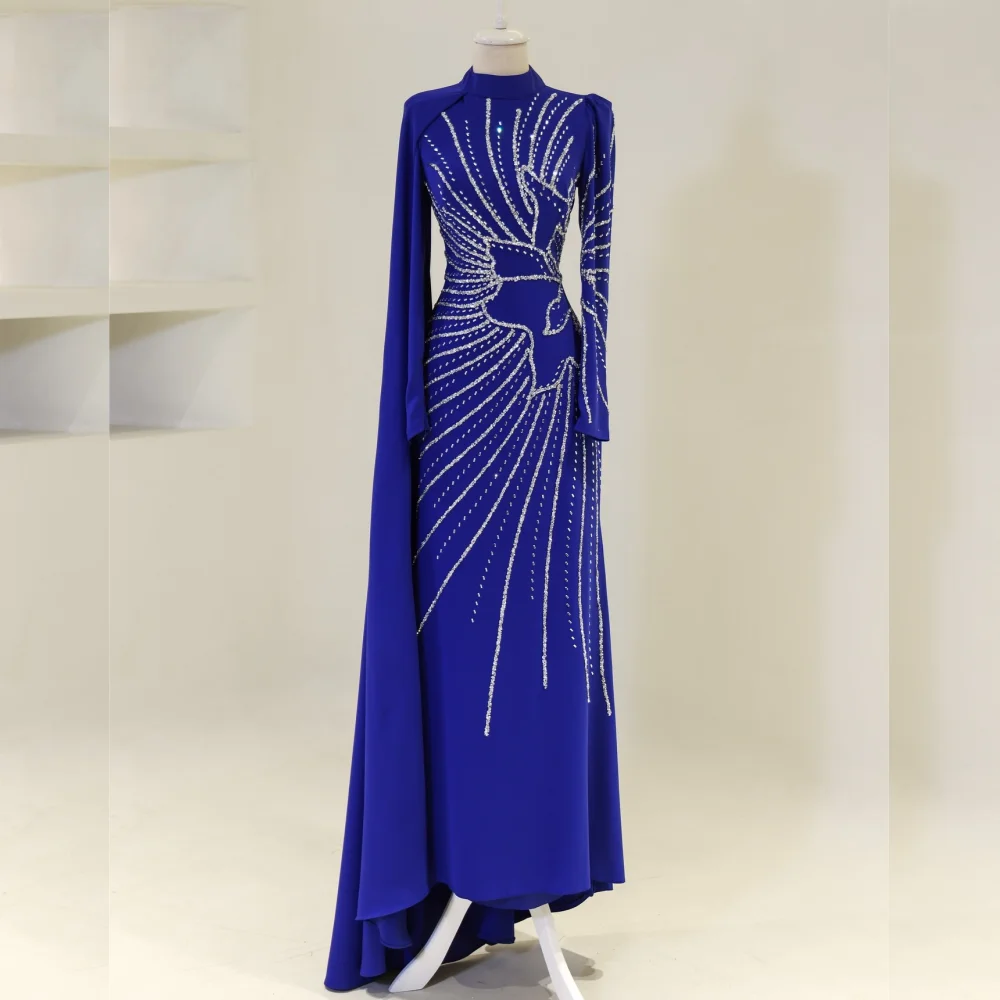 

Customized Classic Exquisite Jersey Sequined A-line High Collar Long Dresses Bespoke Occasion