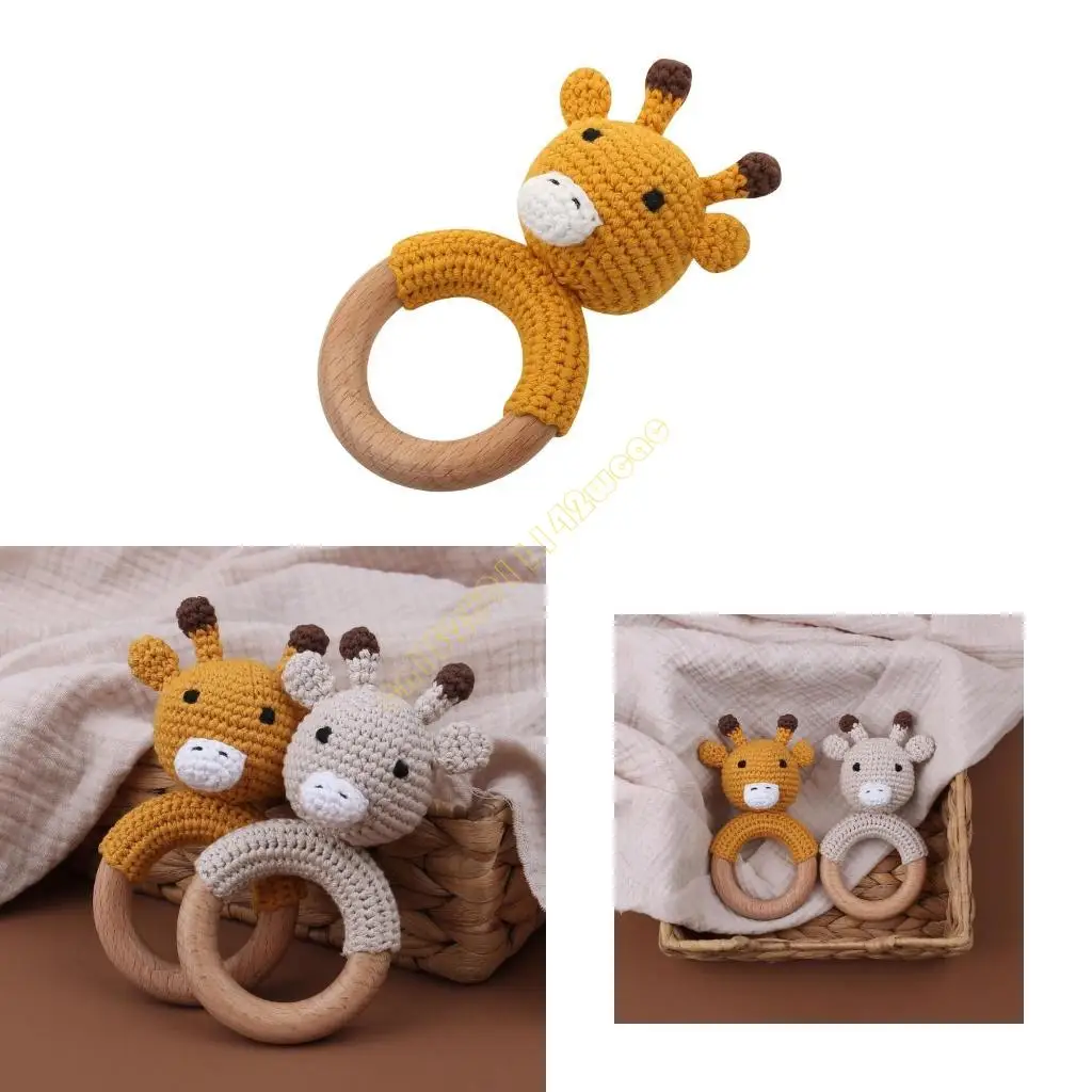 

Wooden Ring Crochet Cartoon Animal Giraffe Rattle Toy Mobile Pram Crib Newborn DXAD