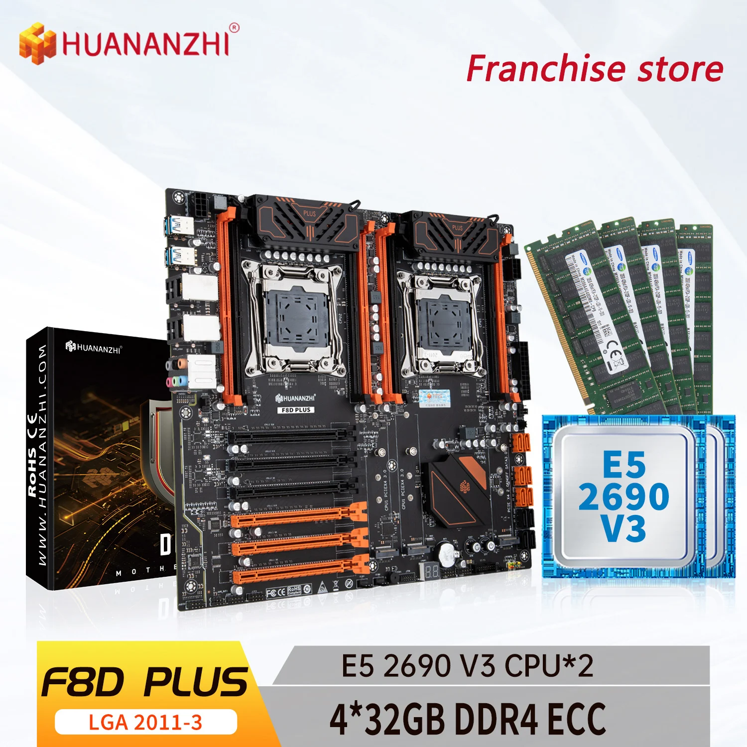 

HUANANZHI-пластинчатая основа X99 F8D PLUS LGA 2011-3 XEON X99 с Intel E5 2690 V3 * 2 с 4x32G DDR4 RECC, комплект с сочетанием памяти