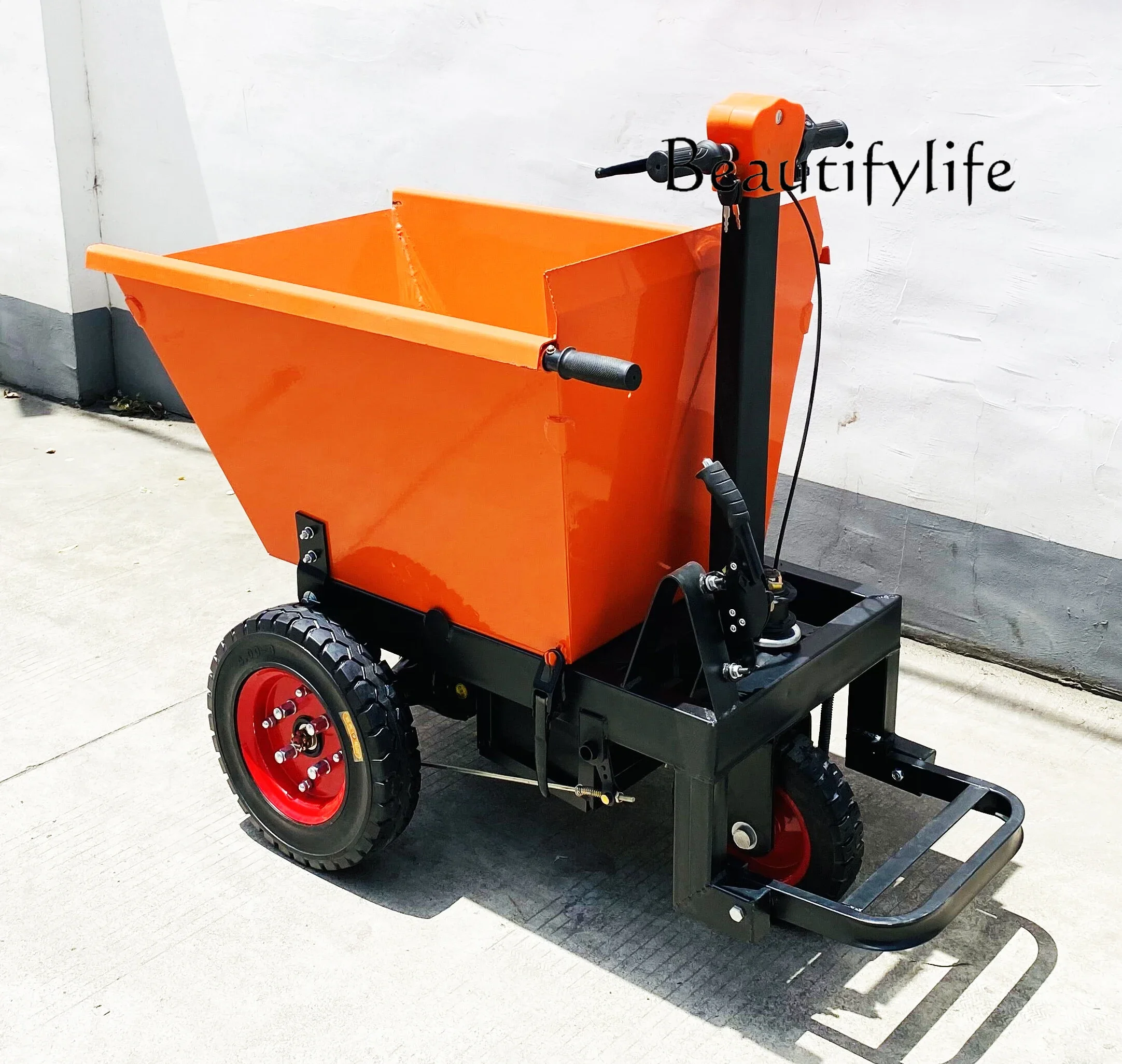 Electric Car Three-Wheel Engineering Vehicle Oblique Bucket Self-Unloading Building Cement Sand Load Battery Car Handling