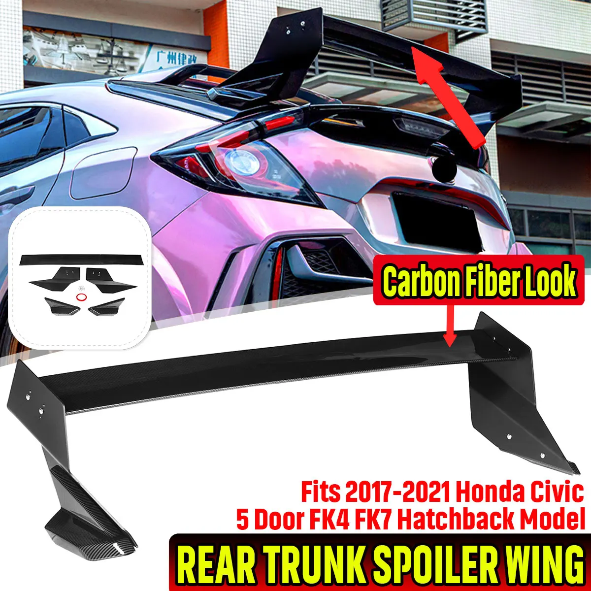 Car Rear Spoiler Wing Lip Extension For Honda For Civic 5 Door FK7 FK4 FK8 Hatchback 2017-2021 Rear Trunk Spoiler Lip