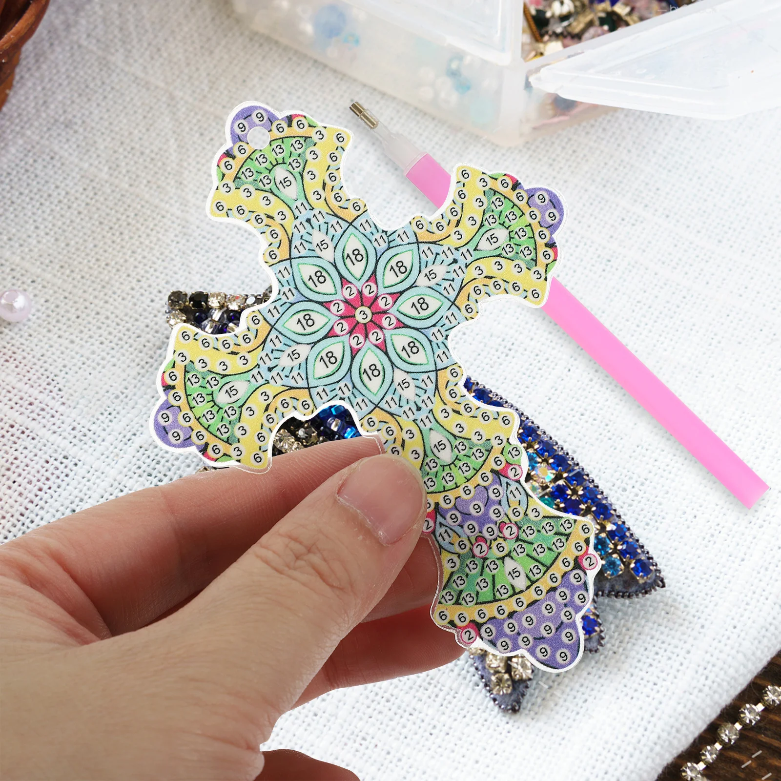 

1Set Cross Diamond Art Painting Pendant Cross Shape Hanging Decorative Diamond Picture DIY Craft Kit for Home Decoration