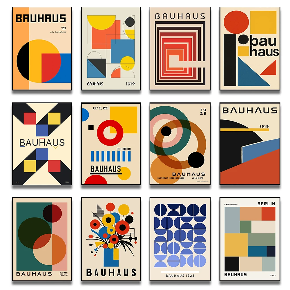 باوهاوس الجدار ملصق مجردة هندسية المشارك طباعة لغرفة المعيشة بساطتها باوهاوس معرض حائط لوح رسم ديكور فني