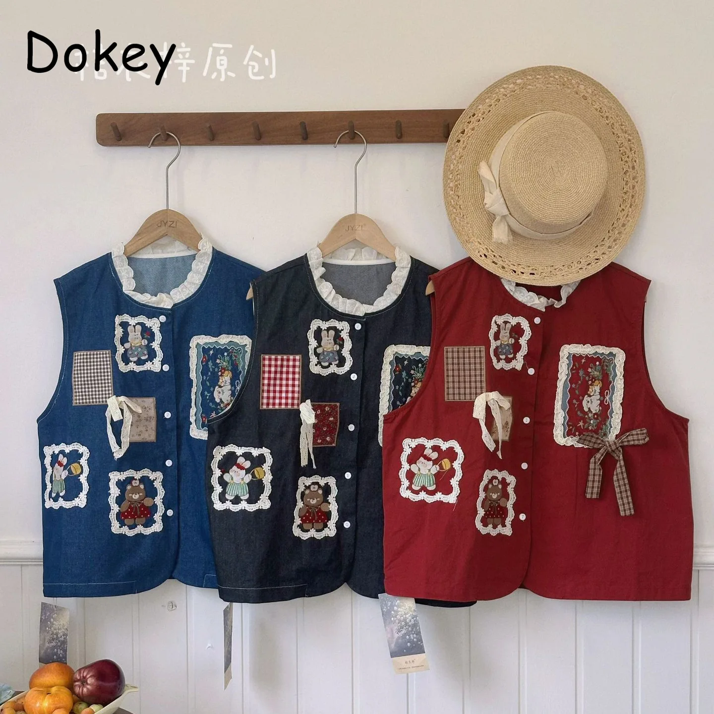Vintage Embroidery Lace Patchwork Waistcoat Women Japanese Mori Girl O-Neck Cotton Linen Vest Jacket Casual Sleeveless Crop Tops