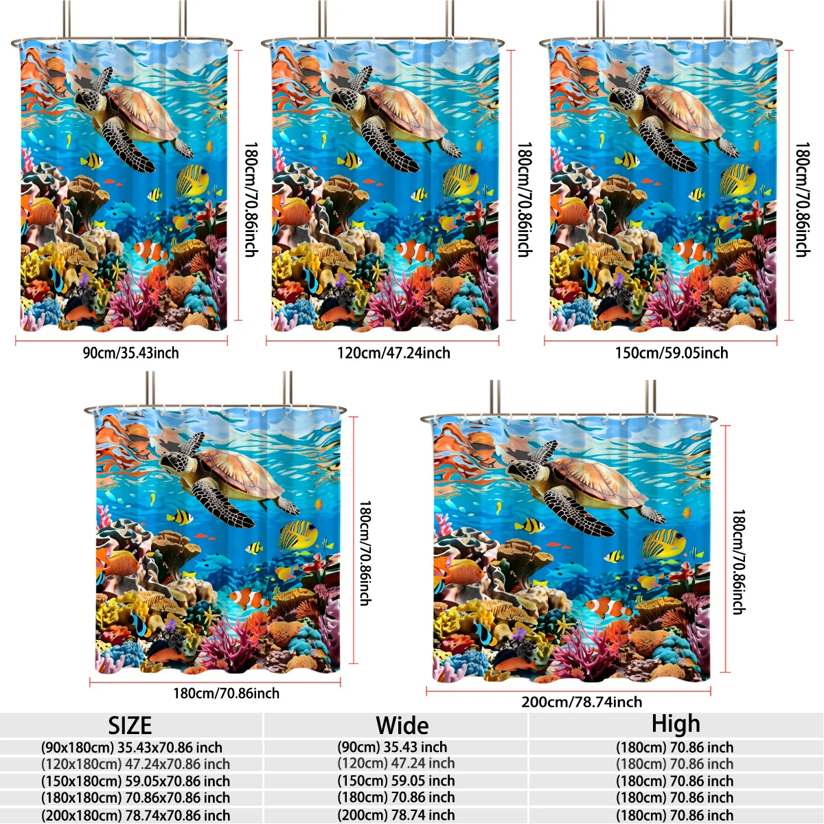 Vibrant Tropical Underwater Scene Shower Curtain Realistic Sea Life Ocean Decor Bathroom Curtain