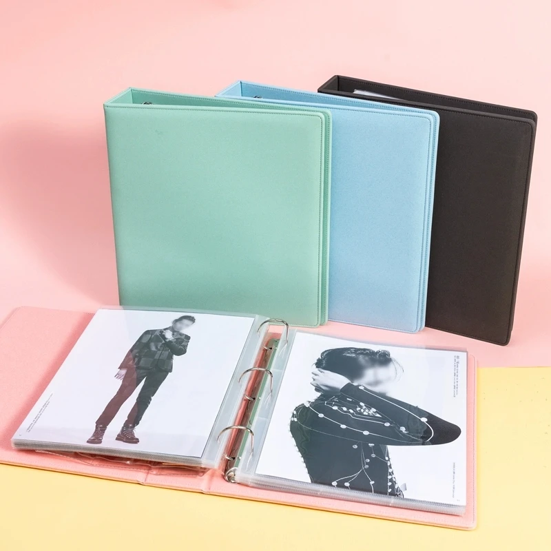 

Многоцветная папка для фотокарт из искусственной кожи формата А4, прозрачные рукава, держатель для фотокарт, альбом Kpop, фотокарточки, коллекционная книга с рукавами