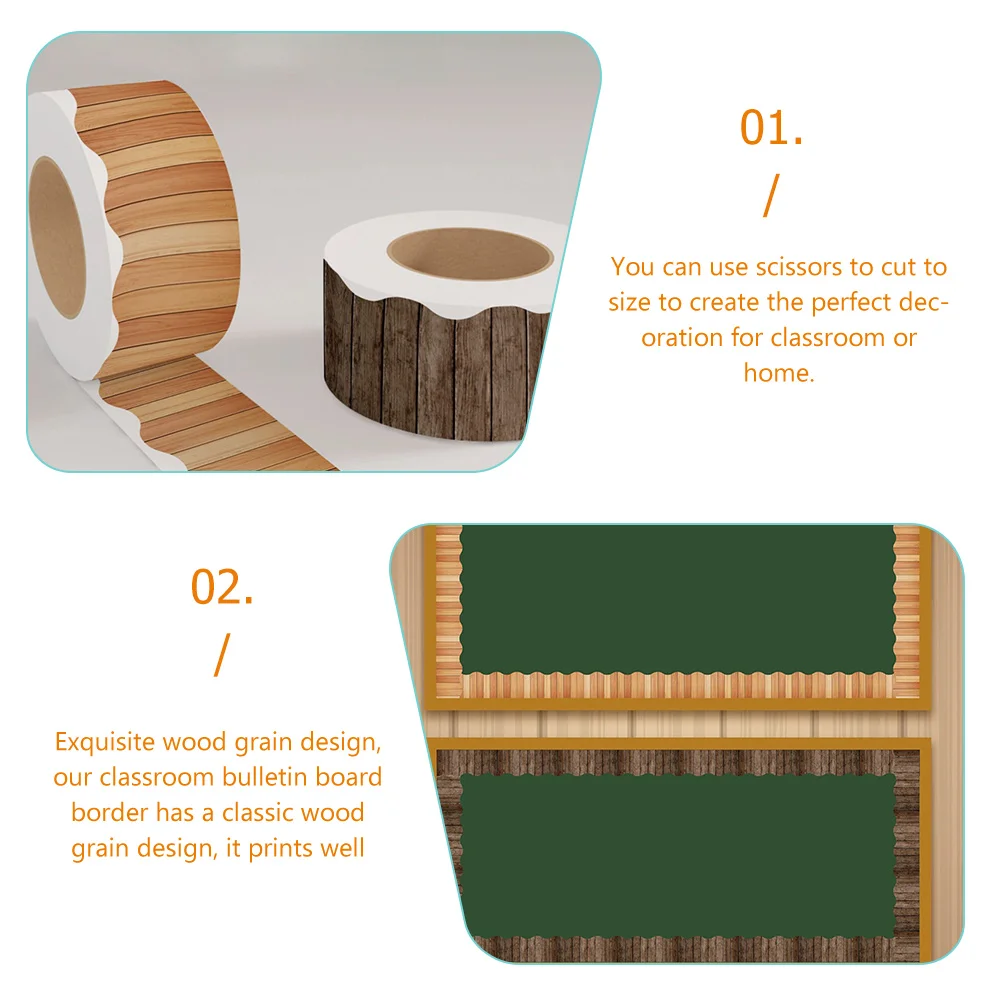 

1pcs Wooden Bulletin Board Border 1 Roll Flexible Wood Grain Printed Classroom Wall Blackboard Whiteboard Frame Decor Strip For