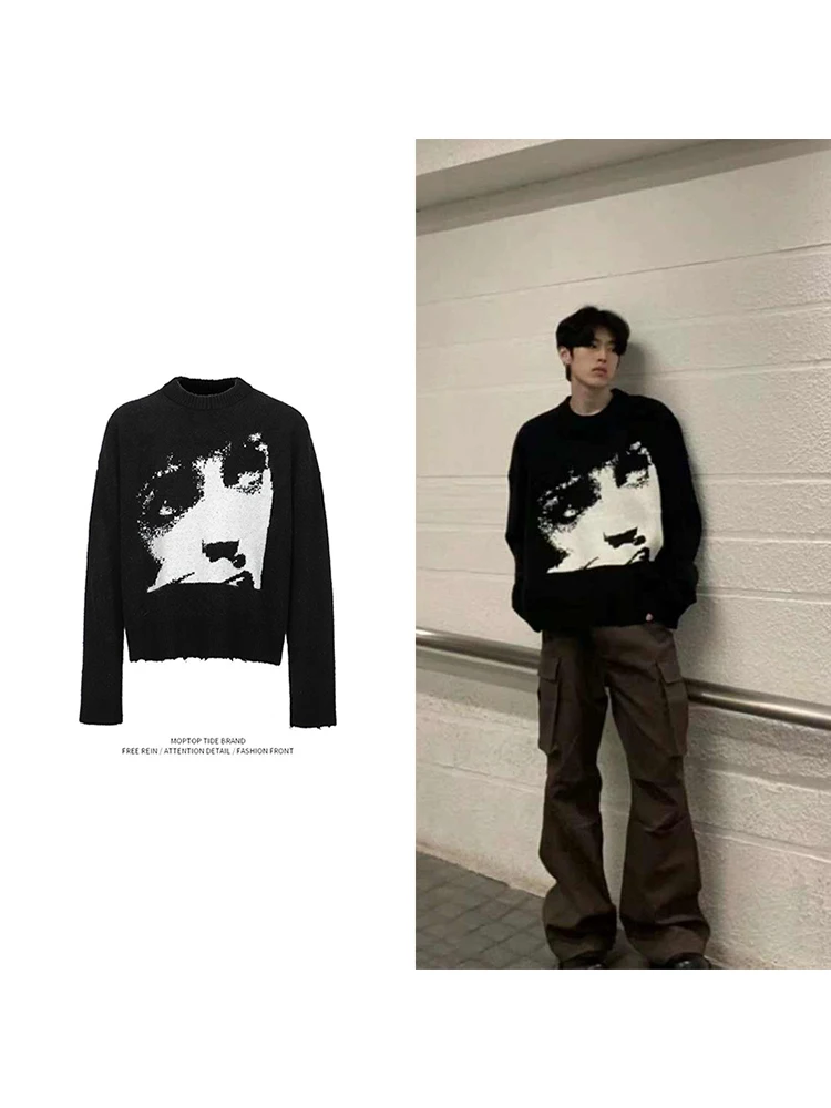 

Американский вязаный свитер с цветочным принтом в стиле ретро, мужской осенне-зимний свитер из искусственного меха, мягкий, уютный, длинный свек, круглый, повседневный, из полиэфирного волокна