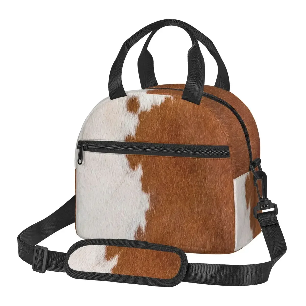 

Stylish Cow Fur Cowhide Texture Cow Skin Patter Lunch Bags Insulated Bento Box Lunch Tote Picnic Bags Thermal Bag for Woman work