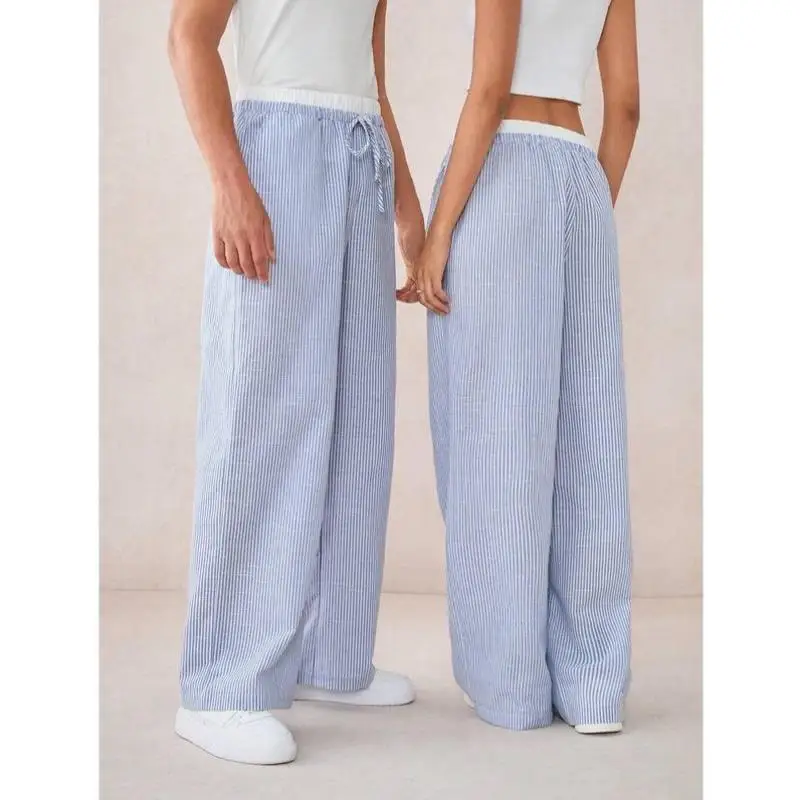 فضفاض سراويل تقليدية للرجال بنطلون عالي الخصر مستقيم الساق الكورية Sle محايد عالية الخصر مظلة الجندي السراويل مخطط #2