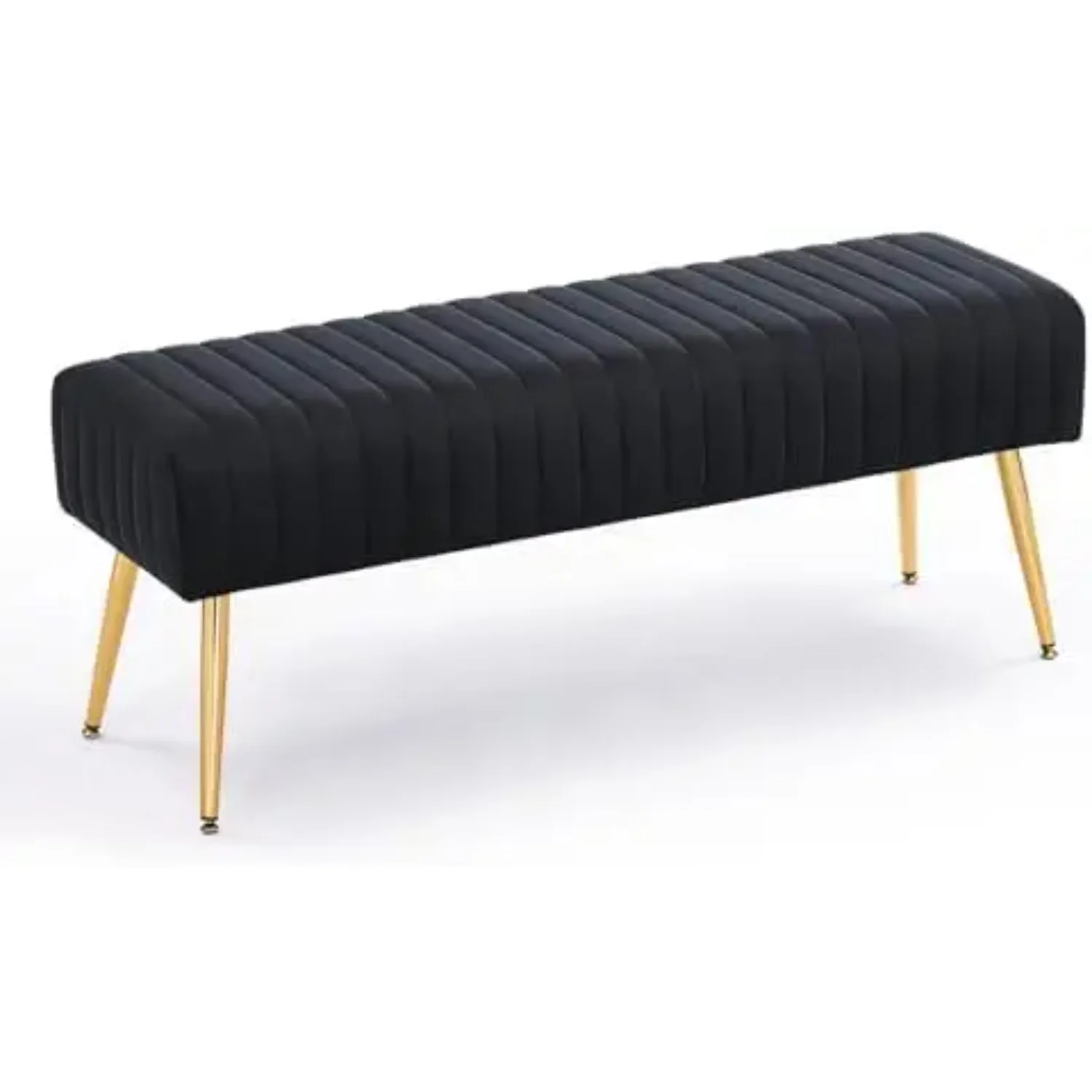 44 Inch Bedroom Ottoman Bench, Black Upholstered End of Bed Bench with Gold Legs for Living Room Bedroom Dinning Room