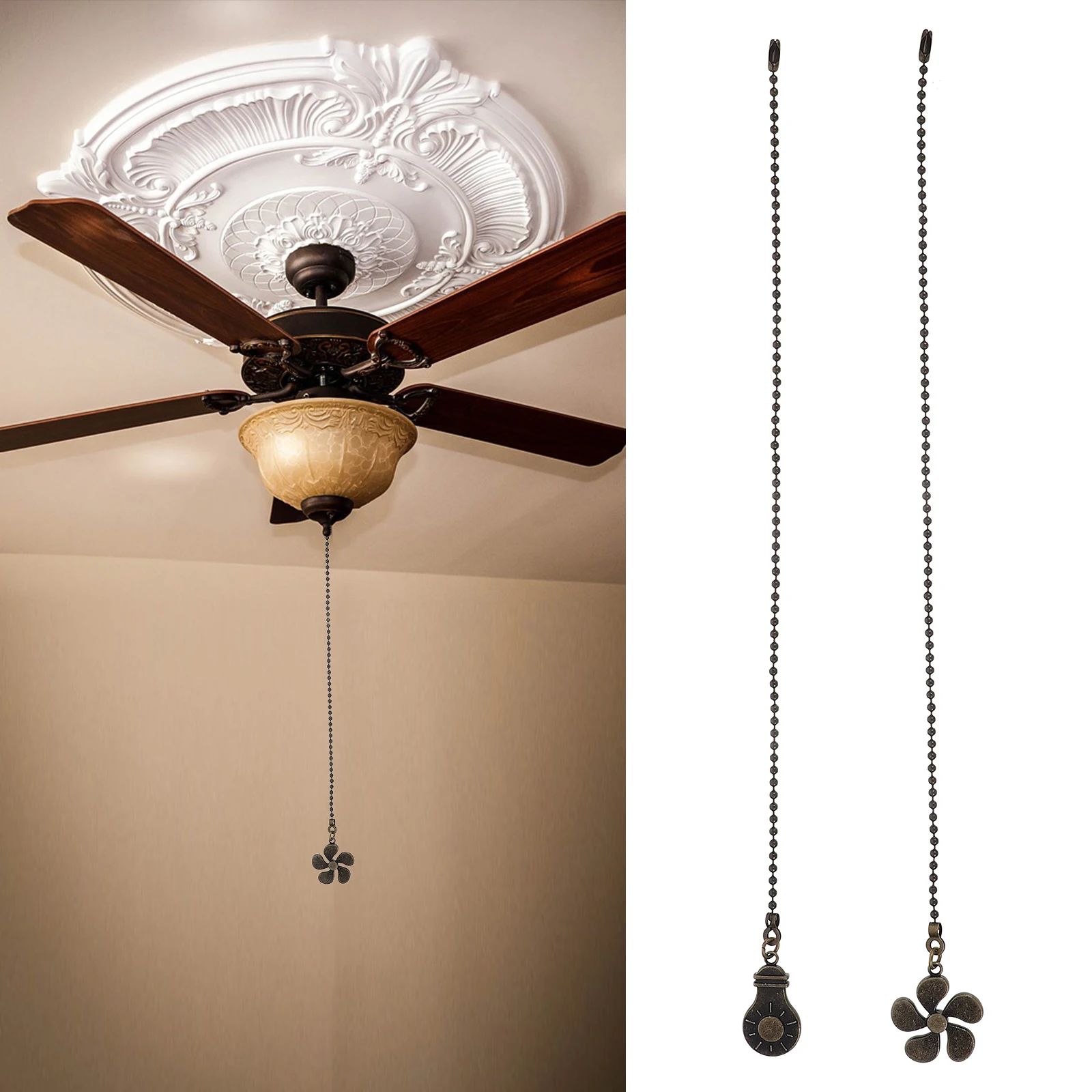 2Pcs Light Pendant Chain Extension Beaded Fan Pull Ceiling Fan Chain Ball Ceiling Light Pull Zinc Alloy Durable Practical Long