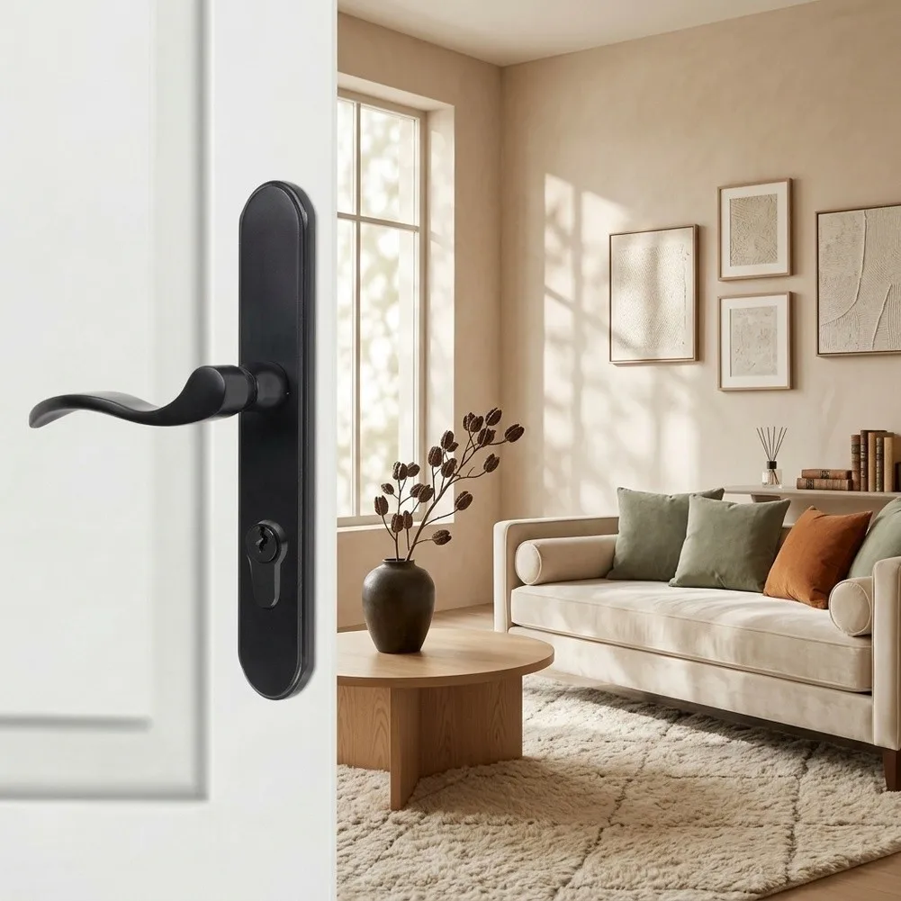 Zinc Alloy Storm Door Handle Replacement Featuring Matte Black Finish and Solid Brass Lock Cylinder for Broad Door Compatibility