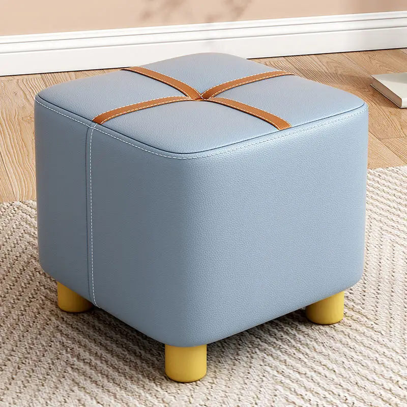 Light Luxury Tech Cloth Small Stool Living Room Solid Wood Sofa Stool for Shoe Changing Stools Household Adult Low Stools pouf