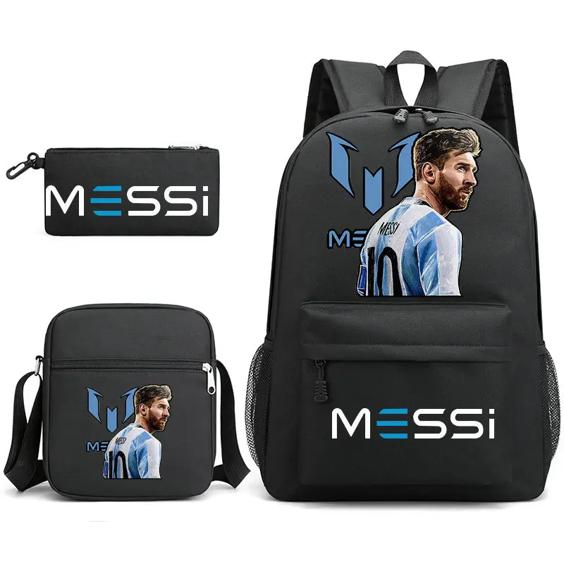 Mochila de futebol Messi para crianças, Mochila escolar para homens e mulheres, Travel Laptop, Adolescentes, Students Totes Sac, 3Pcs