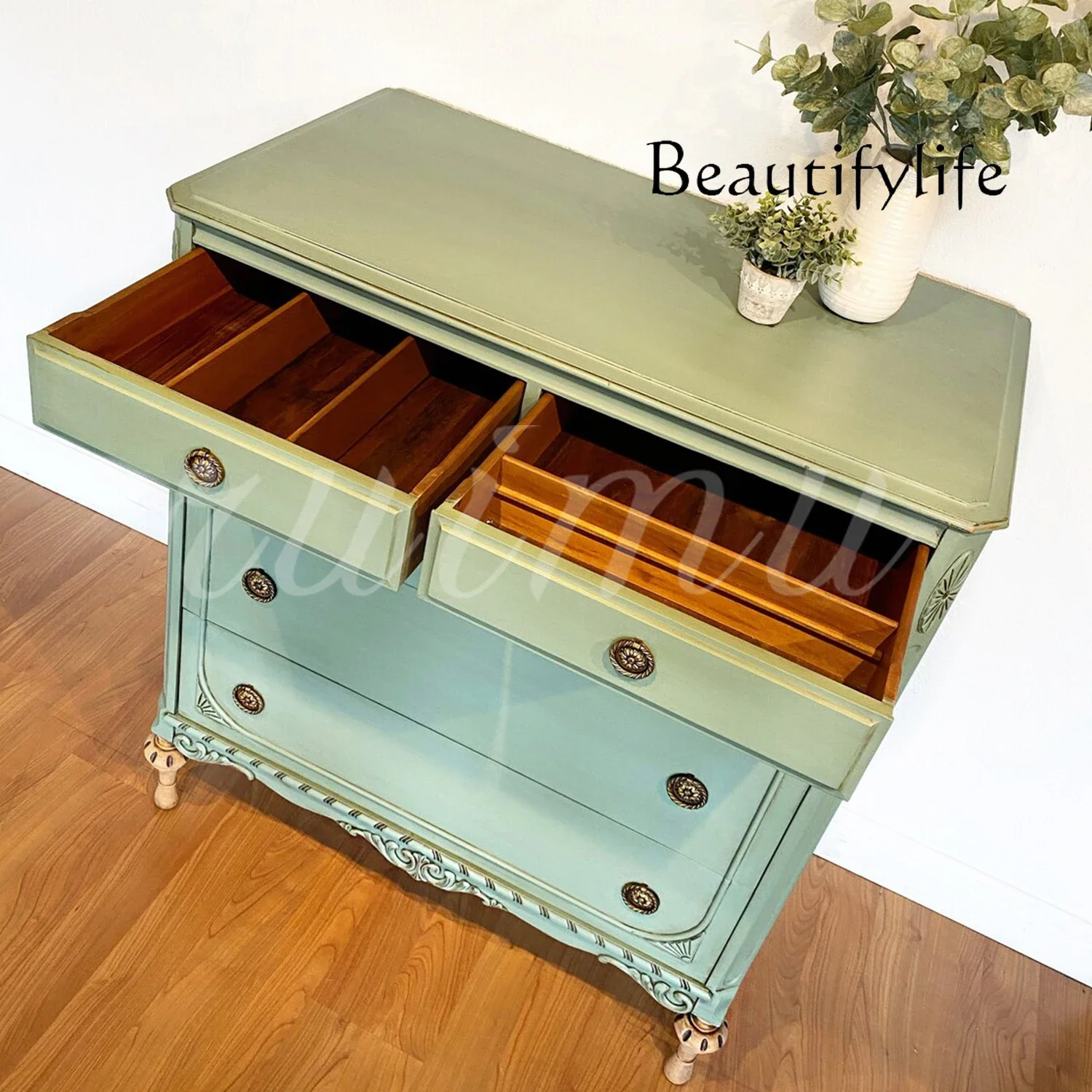 

BJ French Country Solid Wood Chest Bedroom Small Apartment Bedside Storage American Retro Household Clothing Locker