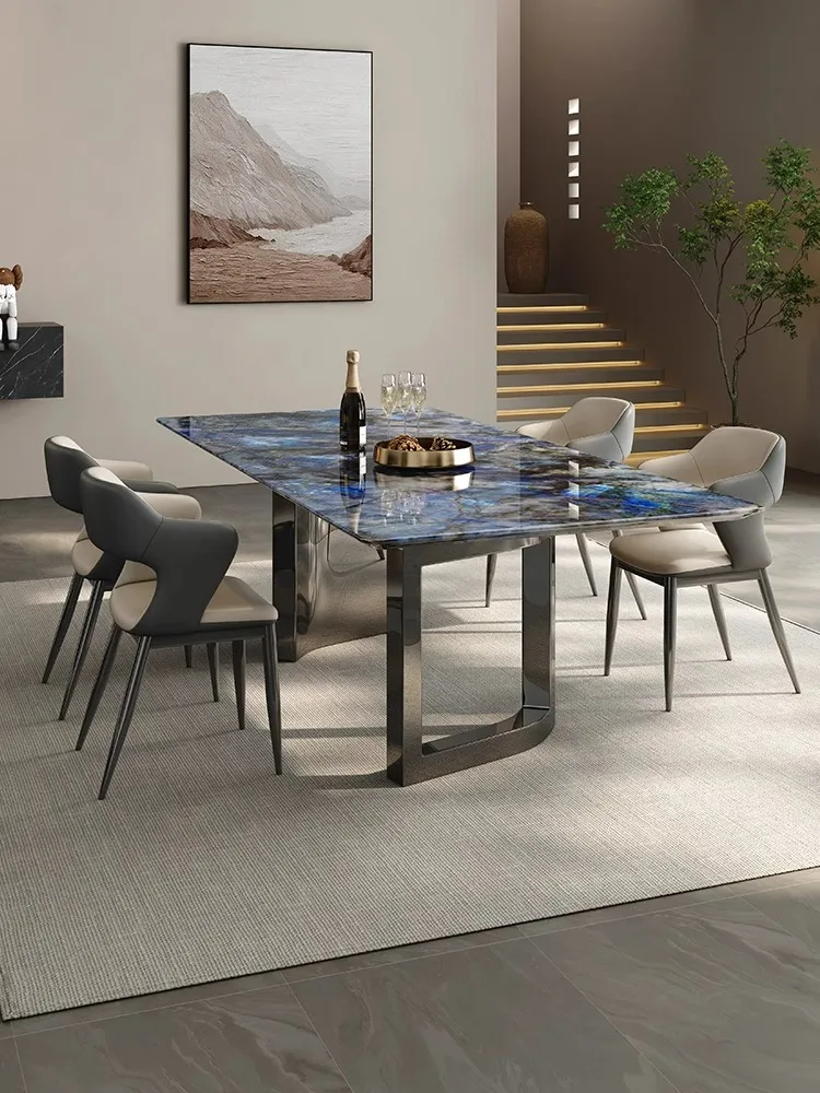 Italian minimalist microcryst alline stone dini ng table and chairs, modern si mple, light luxury, high-end rectangular home