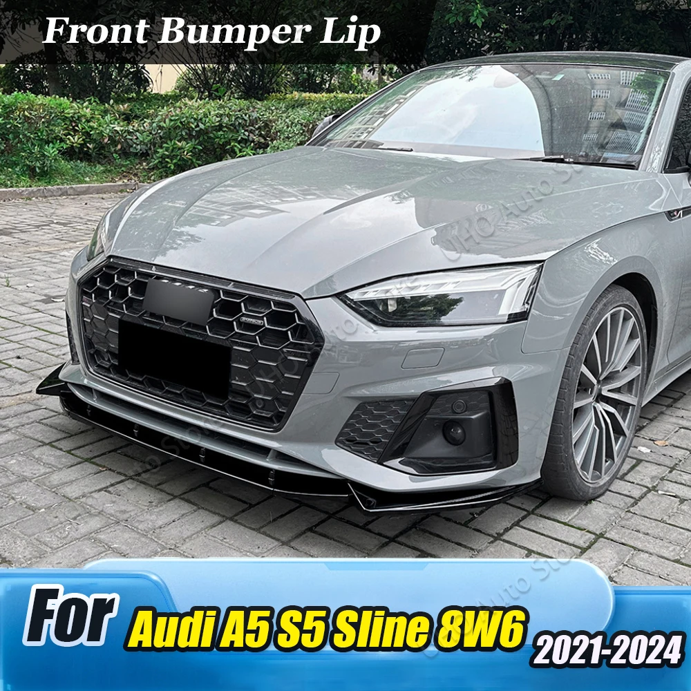 Car Front Bumper Lip Splitter Diffuser Body Kit Spoiler Trim Black Tuning For Audi A5 Sline S5 8W6 2021 2022 2023 2024