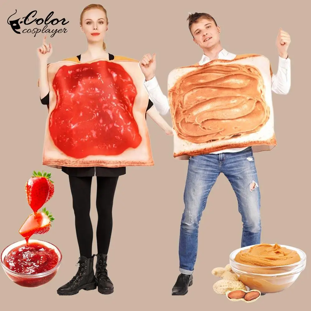 

Color Cosplayer Peanut Butter Toast Strawberry Jam Bread Food Cosplay Costume Couple Performance Party Wear Festival Outfit