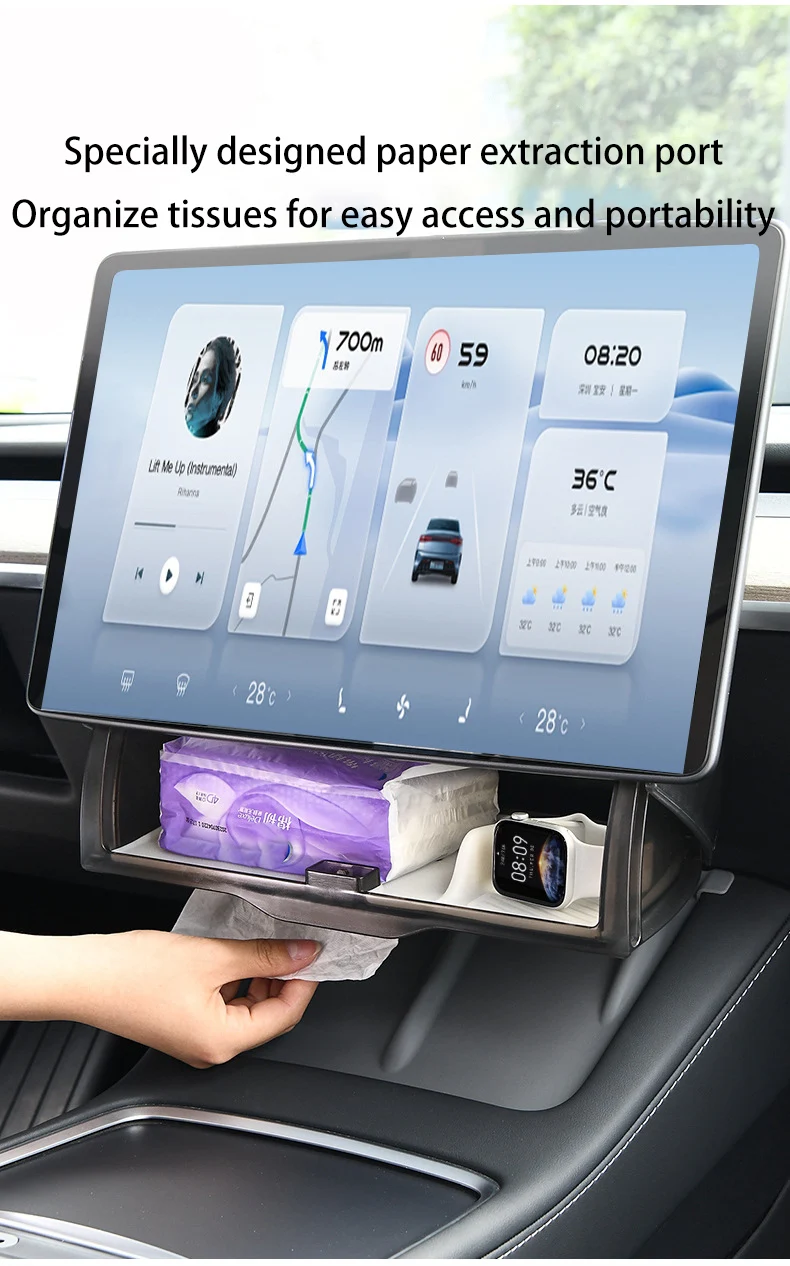 For Tesla Model 3 Y Highland Juniper 2021-2025 Hidden Screen Storage Magnetic Opening And Closing Hidden Large Space Storage Box