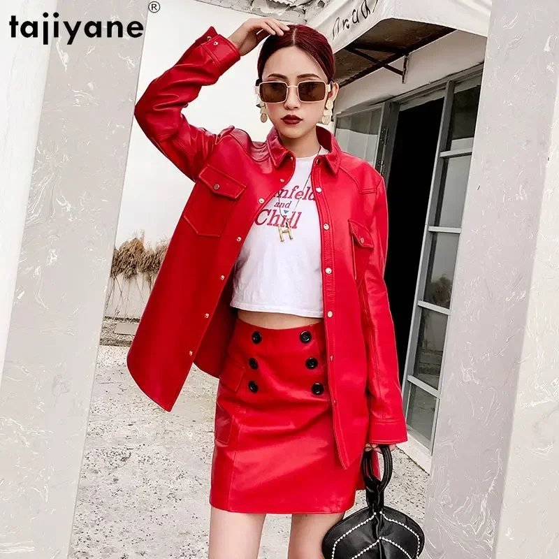 Tajiyane Real Sheepskin Leather Coat Women Mid-length Loose Jackets Genuine Leather Jacket Women Pure Leather Trench SGG