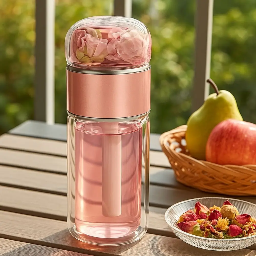 

Drinkware 350ml Glass Tea Water Bottle Leak Proof with Tea Filter Tea Infuser Bottle Double Layer Flower Tea Cup Travel