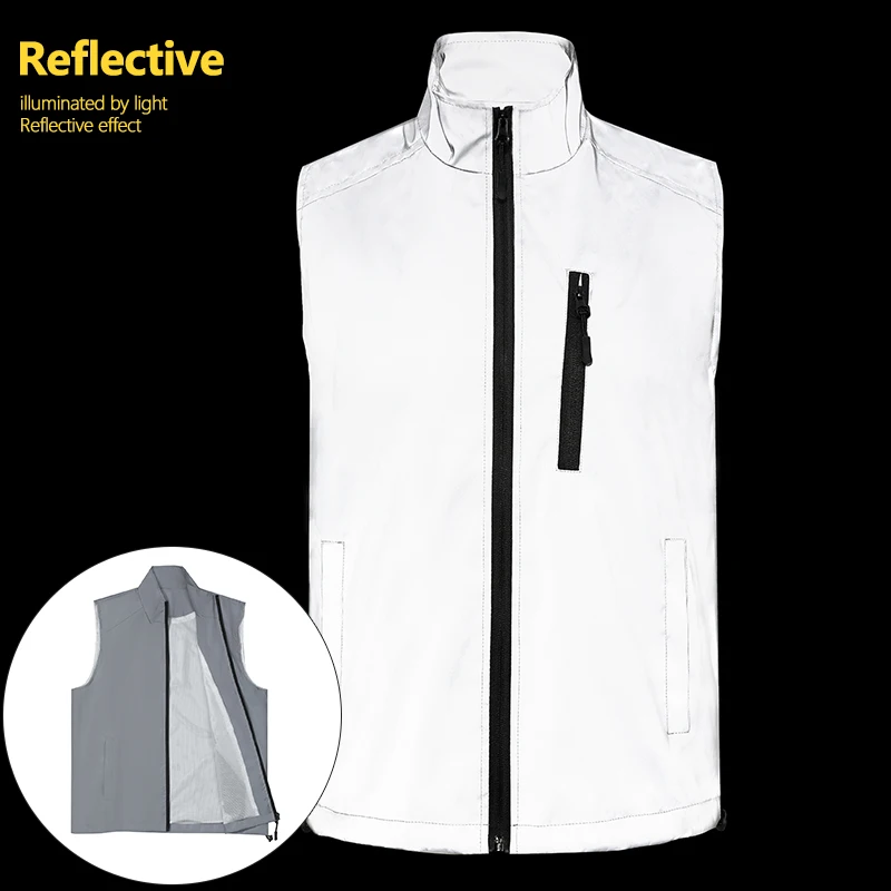 Spring Summer Reflective Clothes Men's Lightweight Stand Collar Night Outdoor Sports Jogging Cycling Bright Sleeveless Jacket