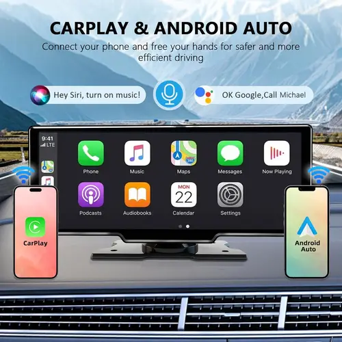 Imagen 2 del producto Pantalla Carplay de 10,26 pulgadas para coche, reproductor de vídeo Multimedia inalámbrico CarPlay y Android Auto, Radio Universal para coche, estéreo para coche BT AUX FM