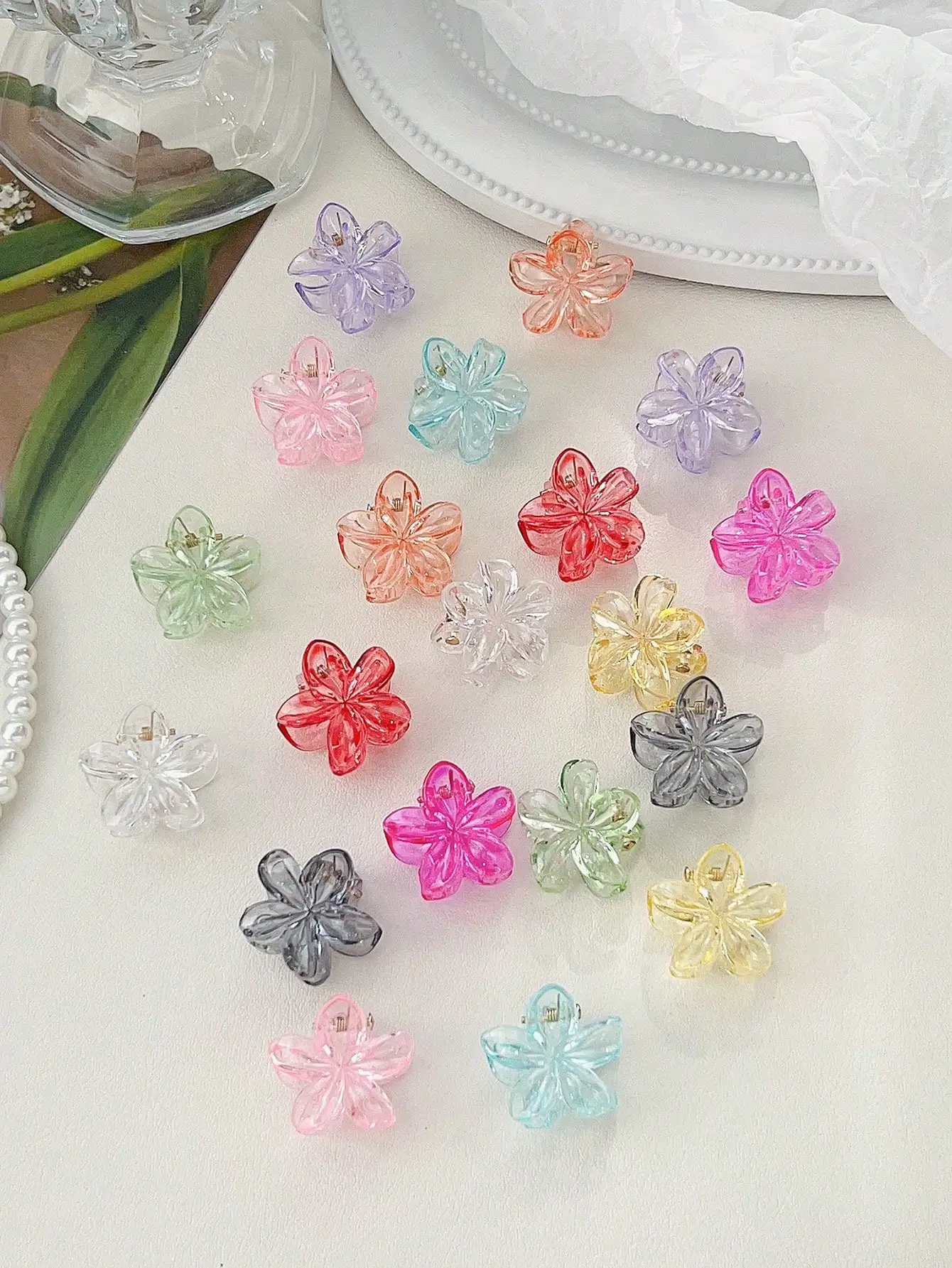 20 Stück neutrale kleine Haarklammern, niedlicher rutschfester Haarschmuck für Frauen und Mädchen, verschiedene Farben, Blumen-Haarspange für dünnes Haar – Detail 18