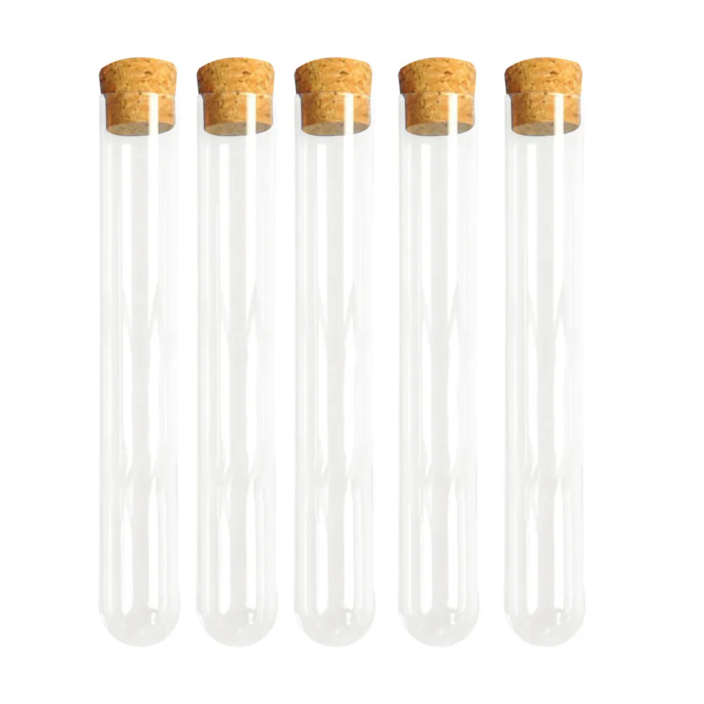 25Pcs Laboratory Grade Plastic Test Tubes with Solid Wooden Cork Stoppers Suitable for Educational Experiments Liquid Powder