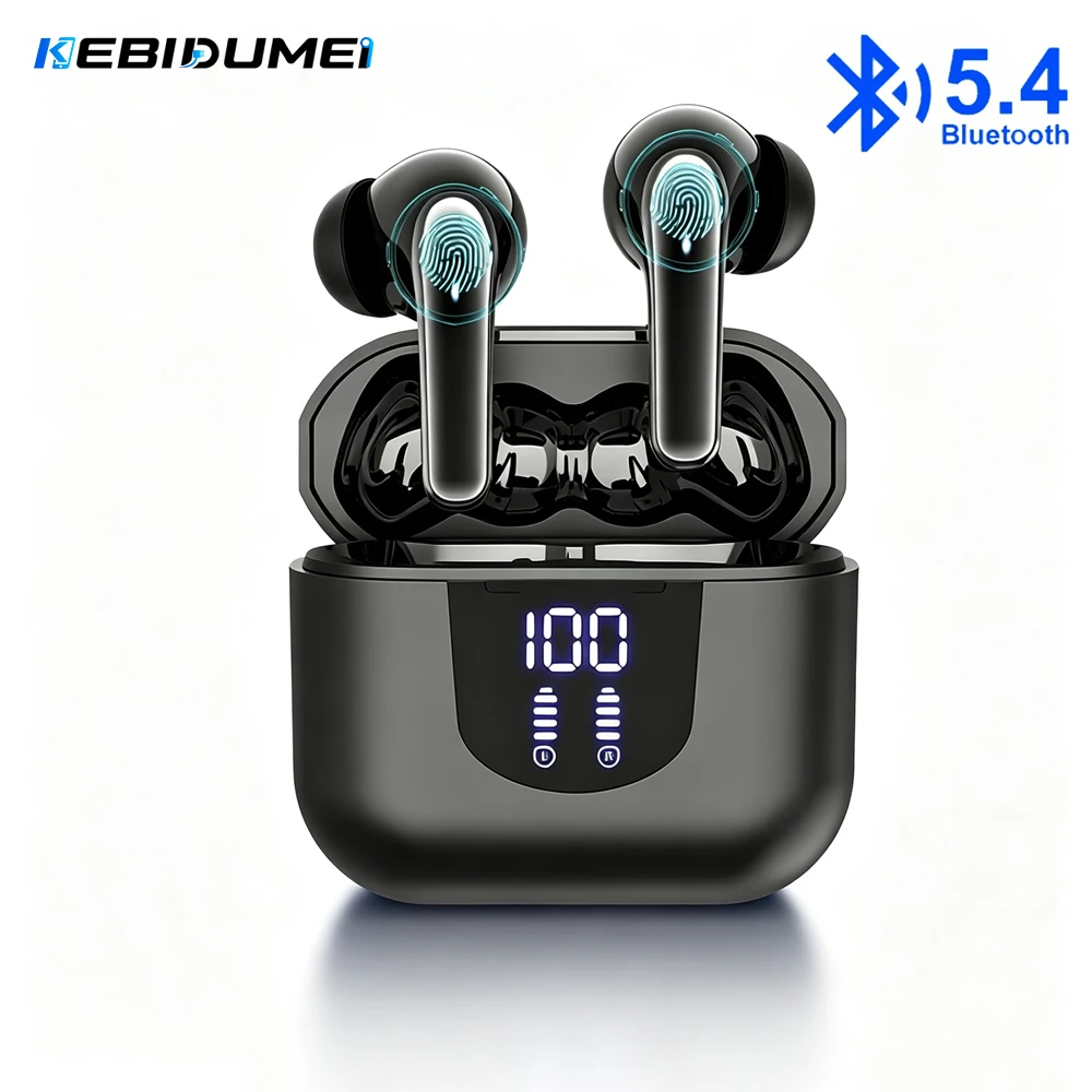 KEBIDUMEI Bluetooth 5.4 In-Ear-Kopfhörer, kabellos, HiFi-Stereo-Sound, Geräuschunterdrückung, digitales Display, für den täglichen Gebrauch und zum Spielen