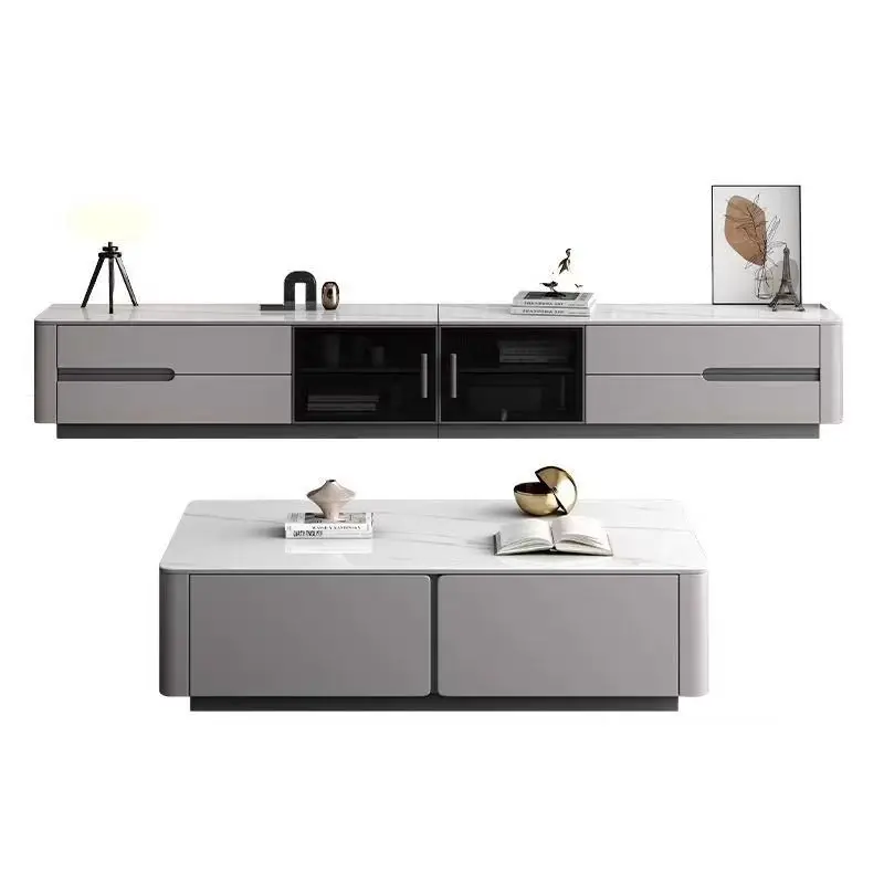 

Simple TV cabinet coffee table combination set Solid wood TV cabinet Floor-to-ceiling rock slab household small apartment locker