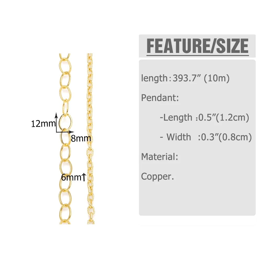 OCESRIO Trendy 10M Brass Polish Oval Necklace Chain Bracelet Handmade DIY Twist Button Jewelry Making Findings Wholesale cana225