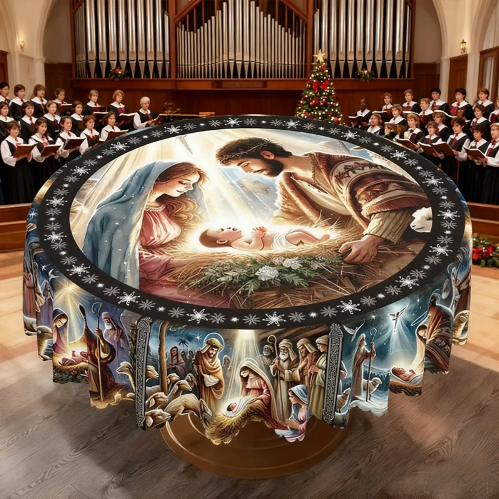 

Christmas-Themed Tablecloth Vintage Country Farmhouse Style Nativity Scene for New Year's Gatherings Xmas Kitchen Accessories