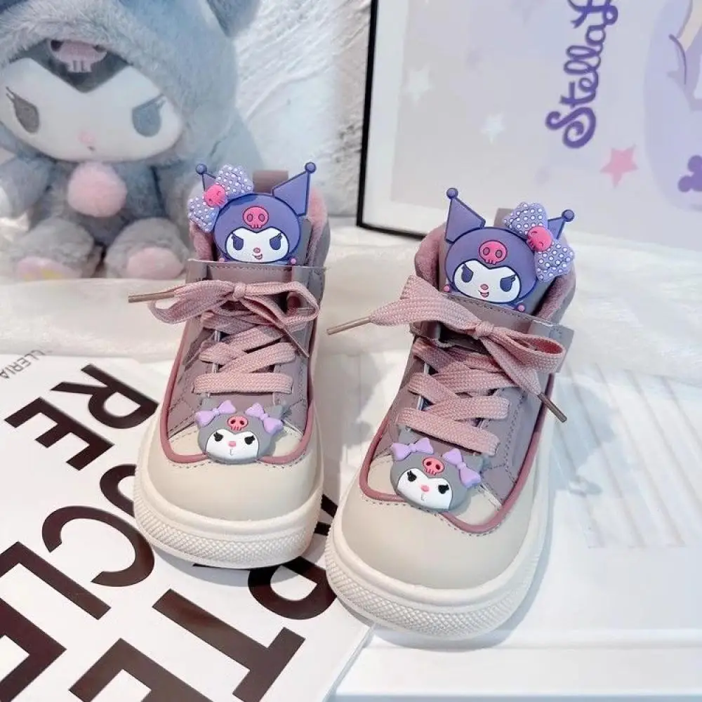 New Kuromi Children's Cotton Shoes Anime Sanrios Kawaii Cartoon Fashion Girl Boys High Top Board Shoes Soft Sole Warm Sneakers