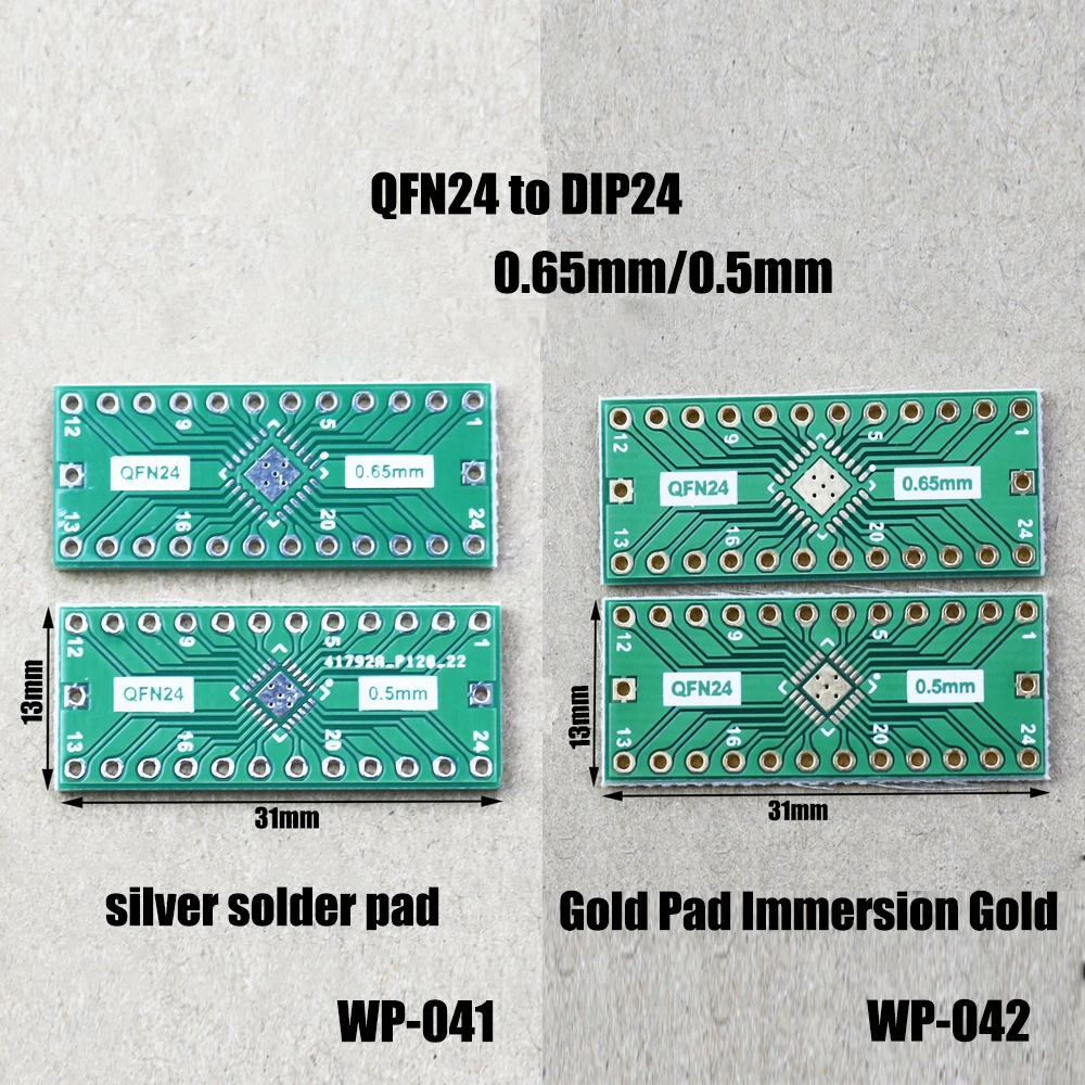 1Pce QFN24 gold/silver solder pad to SMT direct insertion adapter test board with a spacing of 0.5/0.65mm