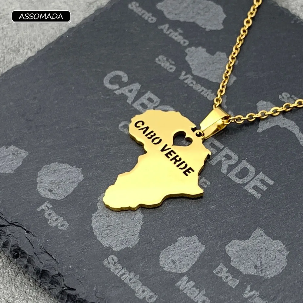 

Stainless Steel Cape Verde Necklace Cabo Verde Charms Pendant For Women Men African Map Collar Ilhe Boa vista Sal Jewelry Gift