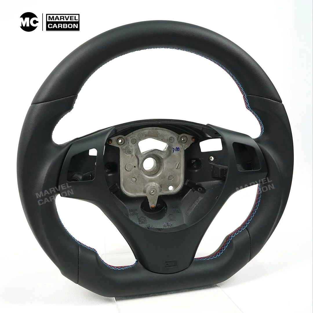 MC Flat Leather Custom Steering Wheel For BMW E90 Tri-color Stitching