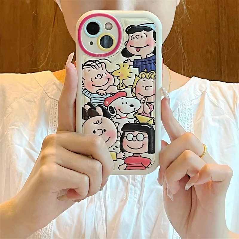 Caso de telefone dos desenhos animados para iphone, escudo de silicone macio, anti queda, tampa traseira bonito, kawaii, criativo, Snoopy, iphone 15 pro, 14 max, mais, 13, 12, 11