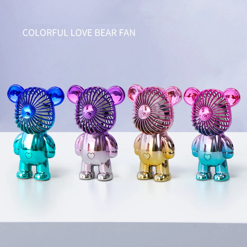 Mini USB Holding Electric Fan Cute Teddy Bear Shaped High quality plastic USB Rechargeable Portable Handfan Office Desk Ornament