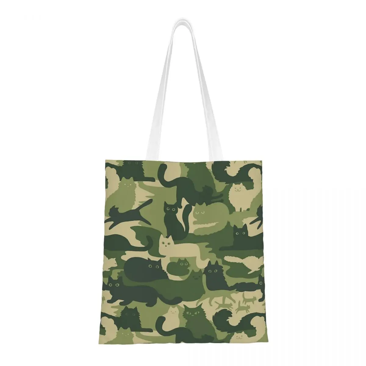 Camouflage Pattern With Cats Camo Tote Bags Women Handbag Canvas Student Shoulder Bag Reusable Grocery Bag