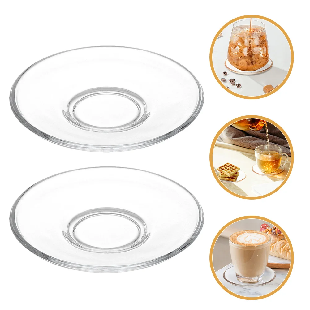 

2Pcs Transparent Glass Tea Saucers Round Clear Small Plates for Appetizers Coffee Desserts Portable Glass Plate Set