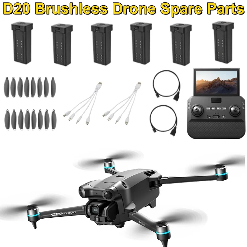 D20 Drone Spare Parts Battery 3.7V 1200mAh Propeller 4-in-1 Line USB Line 4.3in Retractable Screen Remote Control Accessories